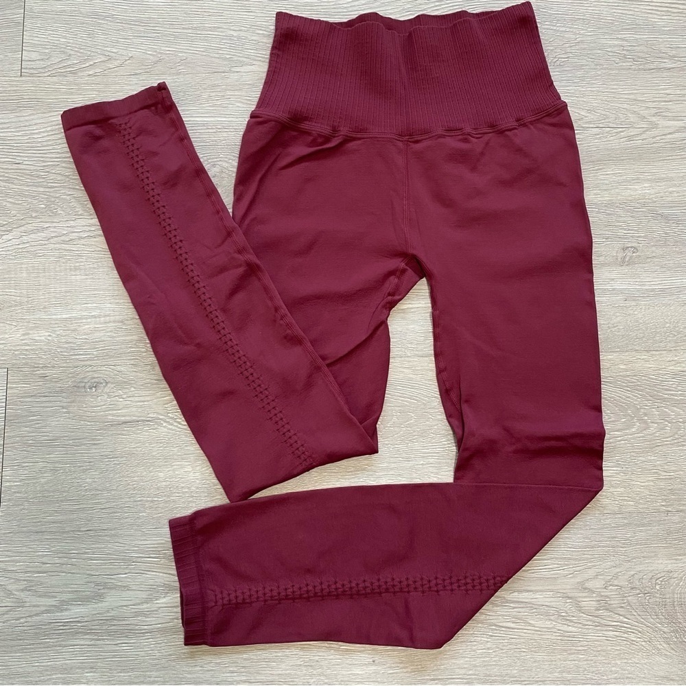 New Free People Movement Good Karma Leggings Dark Red Wine Burgundy